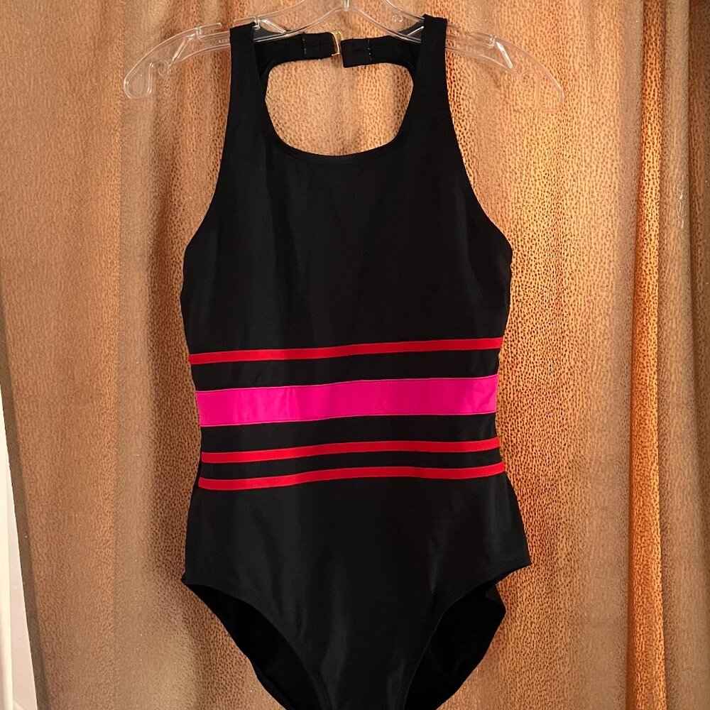 Racerback Black Striped Swimsuit